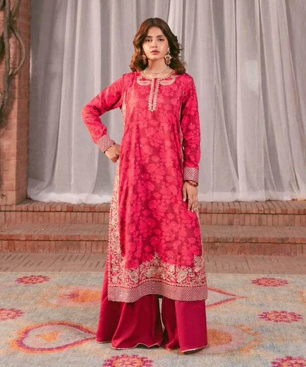 2 Piece - Embroidered Raw Silk Suit
