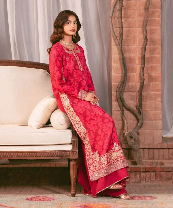 2 Piece - Embroidered Raw Silk Suit