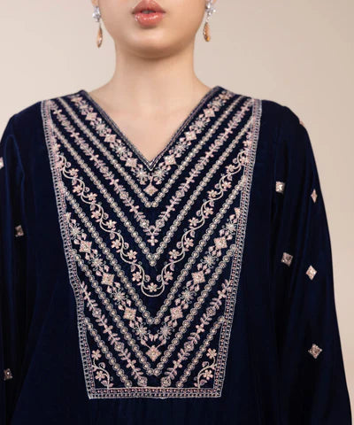 2 Piece - Embroidered Raw Silk Suit