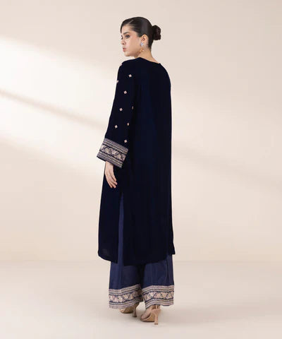 2 Piece - Embroidered Raw Silk Suit