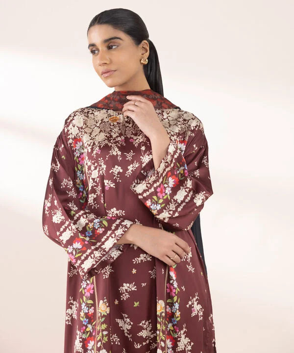 3 Piece - Printed Silk Suit