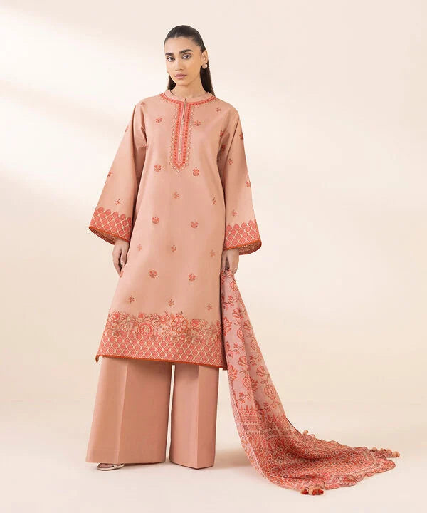 2 Piece - Embroidered Cotton Suit