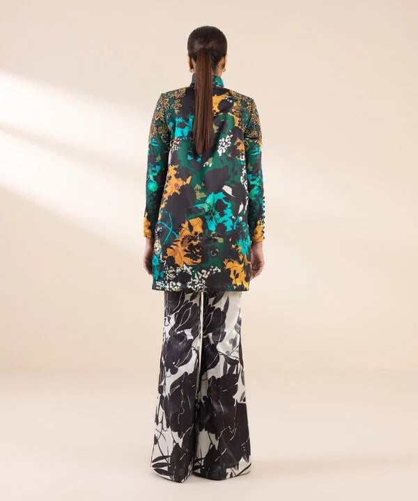 2 Piece - Embroidered Satin Suit