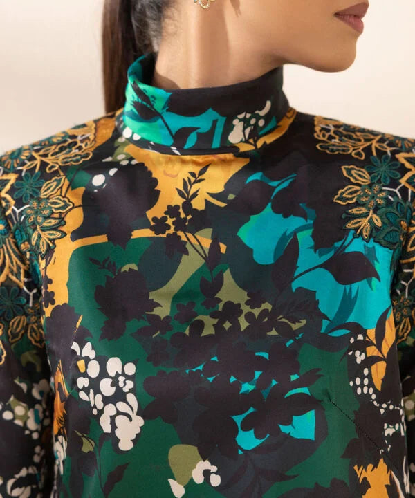 2 Piece - Embroidered Satin Suit