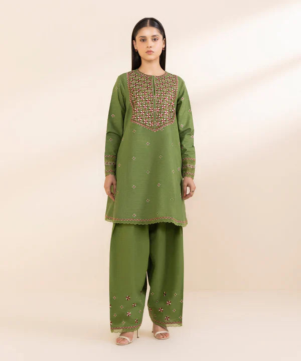 2 Piece - Embroidered Zari Khaddar Suit