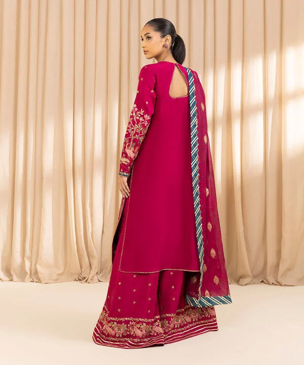 3 Piece - Embroidered Raw Silk Suit