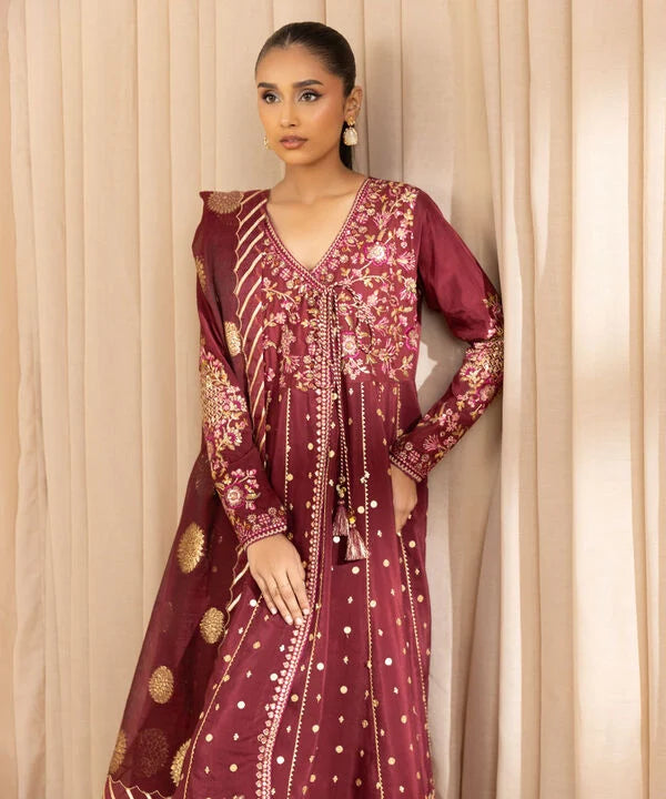 3 Piece - Embroidered Raw Silk Suit