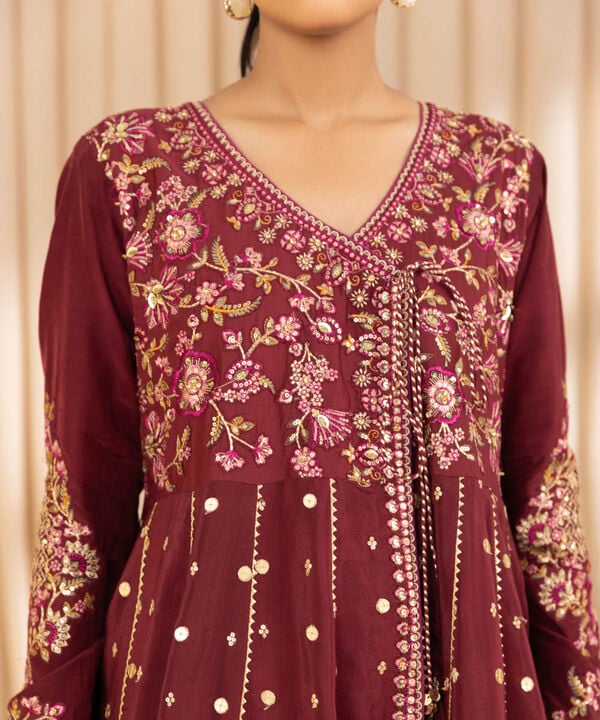 3 Piece - Embroidered Raw Silk Suit