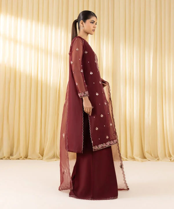 3 Piece - Embroidered Organza Suit
