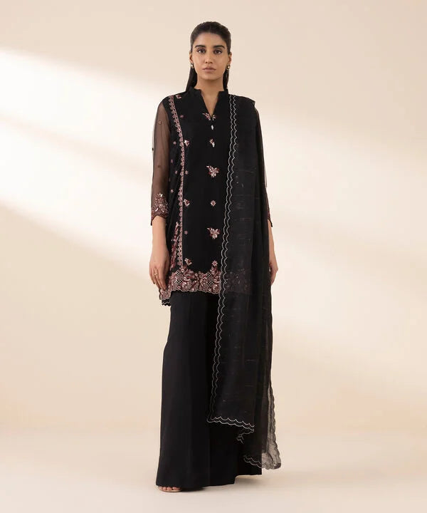 3 Piece - Embroidered Net Suit