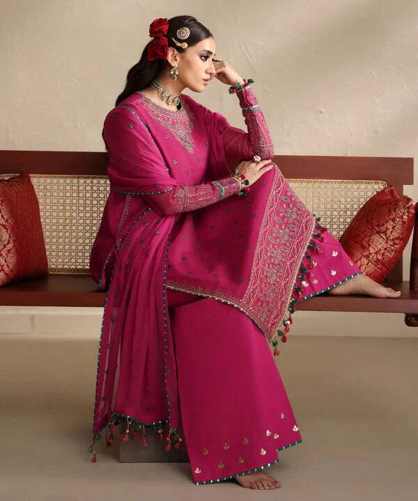 3 Piece - Embroidered Blended Net Suit