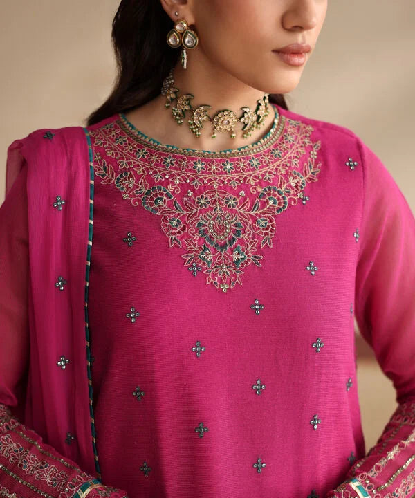 3 Piece - Embroidered Blended Net Suit