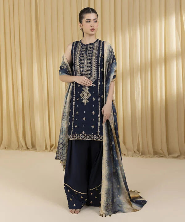 3 Piece - Embroidered Dobby Suit