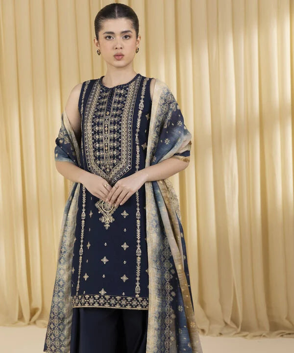 3 Piece - Embroidered Dobby Suit