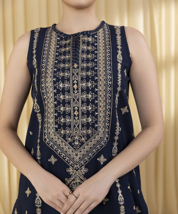 3 Piece - Embroidered Dobby Suit