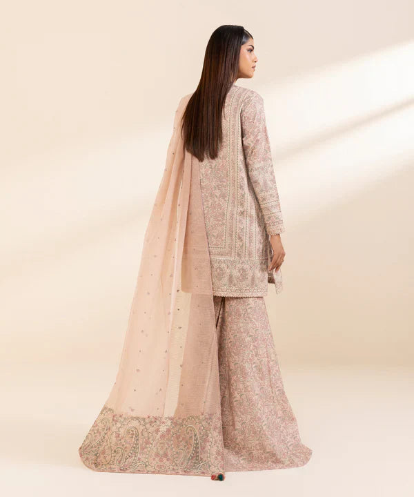3 Piece - Embroidered Cotton Satin Suit