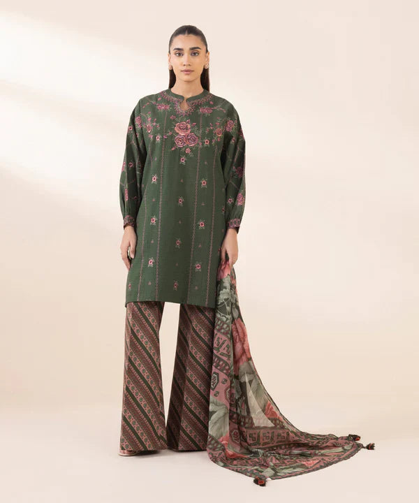 3 Piece - Embroidered Dobby Suit