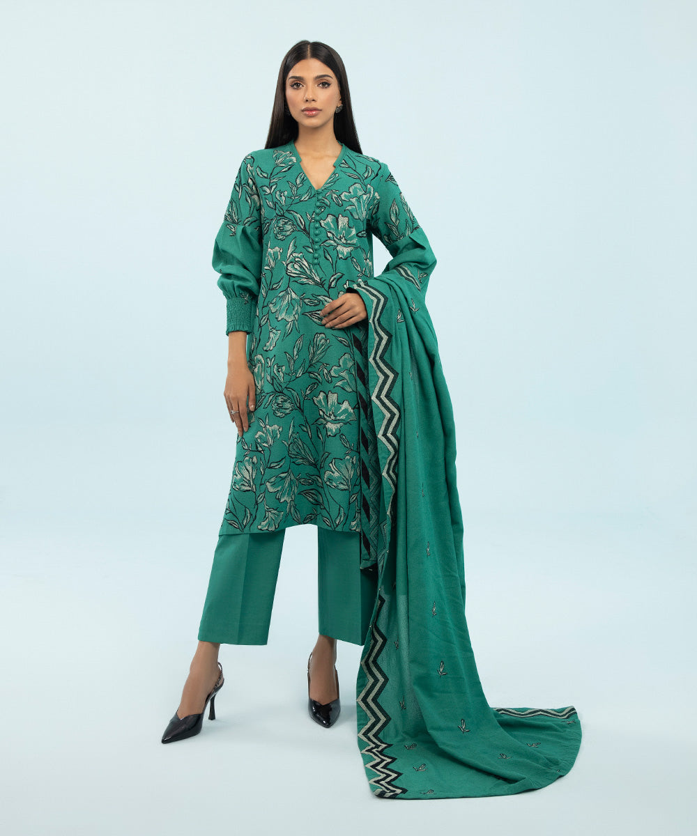 3 Piece - Embroidered Cotton Karandi Suit
