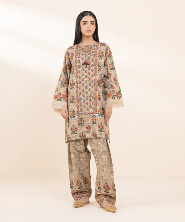 2 Piece - Embroidered Light Khaddar Suit