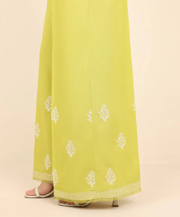 Embroidered Raw Silk Flared Pants