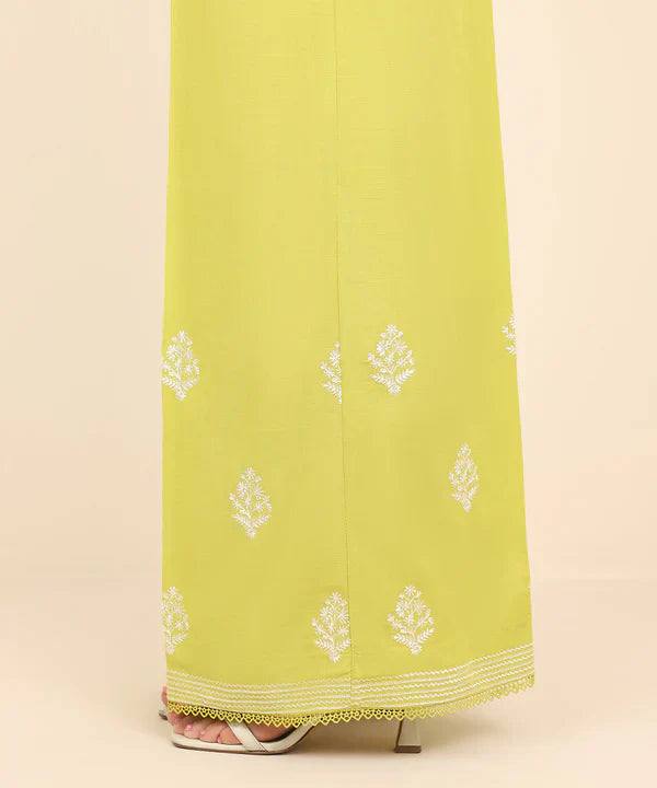Embroidered Raw Silk Flared Pants