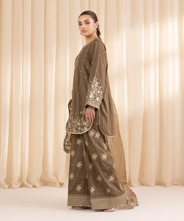 3 Piece - Embroidered Dobby Suit