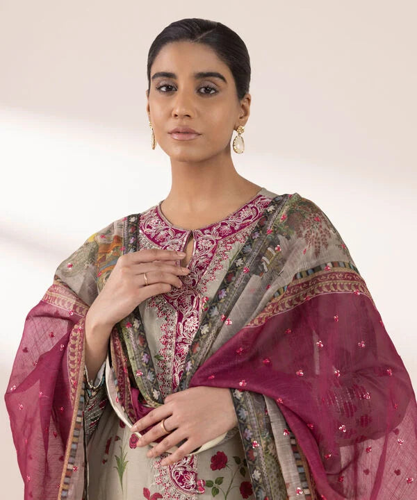 3 Piece - Embroidered Raw Silk Suit