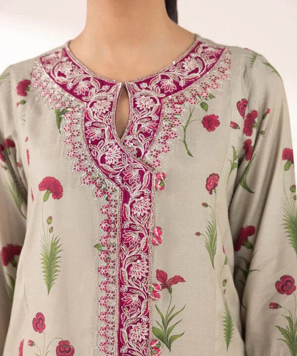 3 Piece - Embroidered Raw Silk Suit