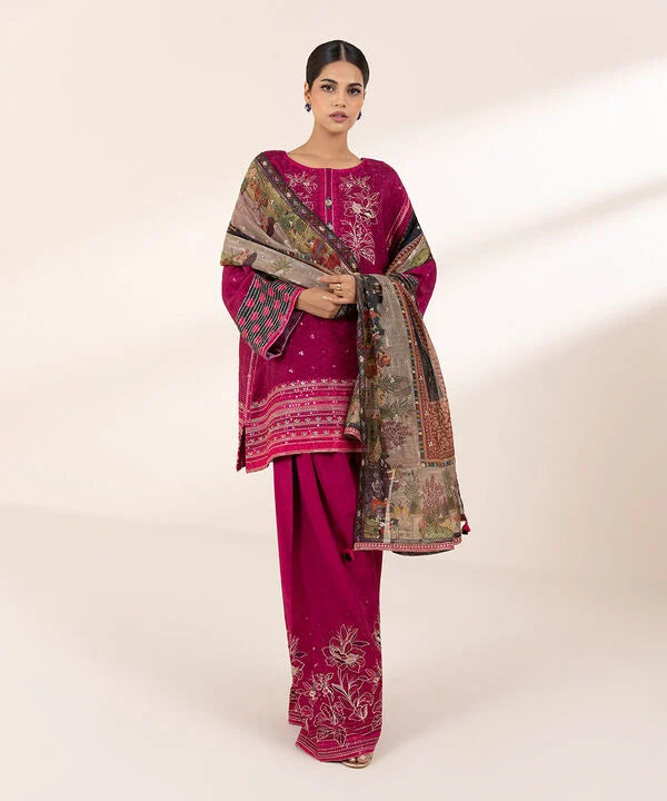 3 Piece - Embroidered Raw Silk Suit