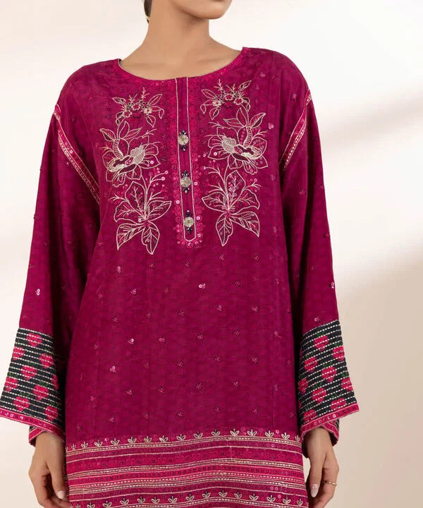 3 Piece - Embroidered Raw Silk Suit
