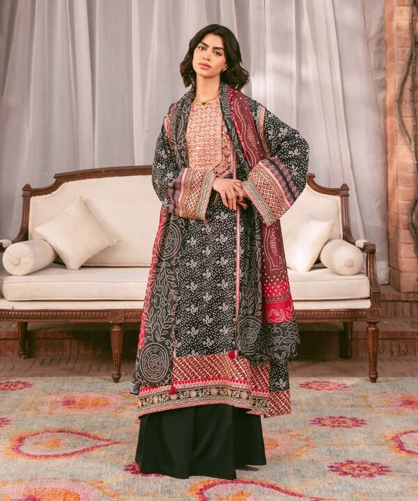 3 Piece - Embroidered Raw Silk Suit