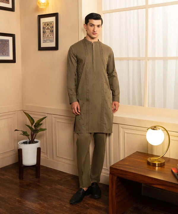Schiffli Embroidered Cotton Suit - Regular Fit