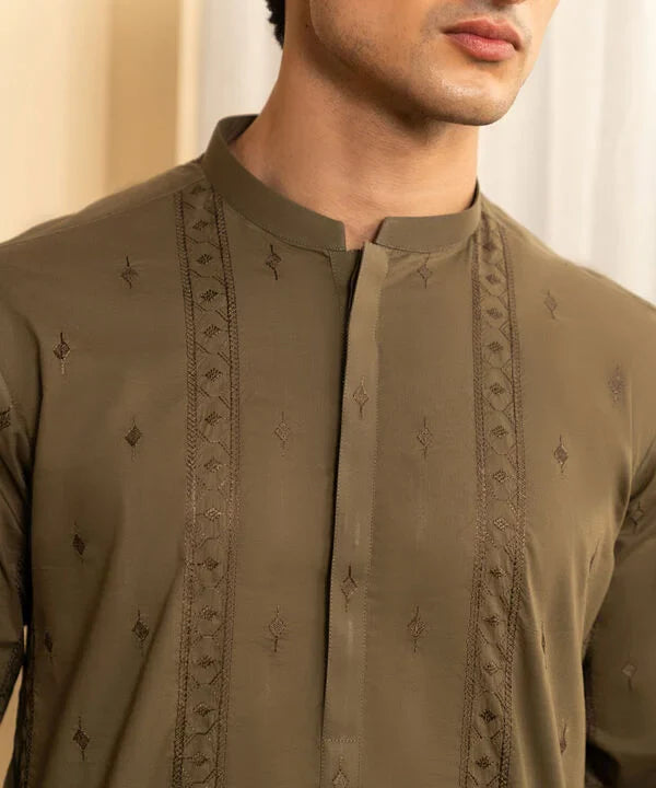 Schiffli Embroidered Cotton Suit - Regular Fit