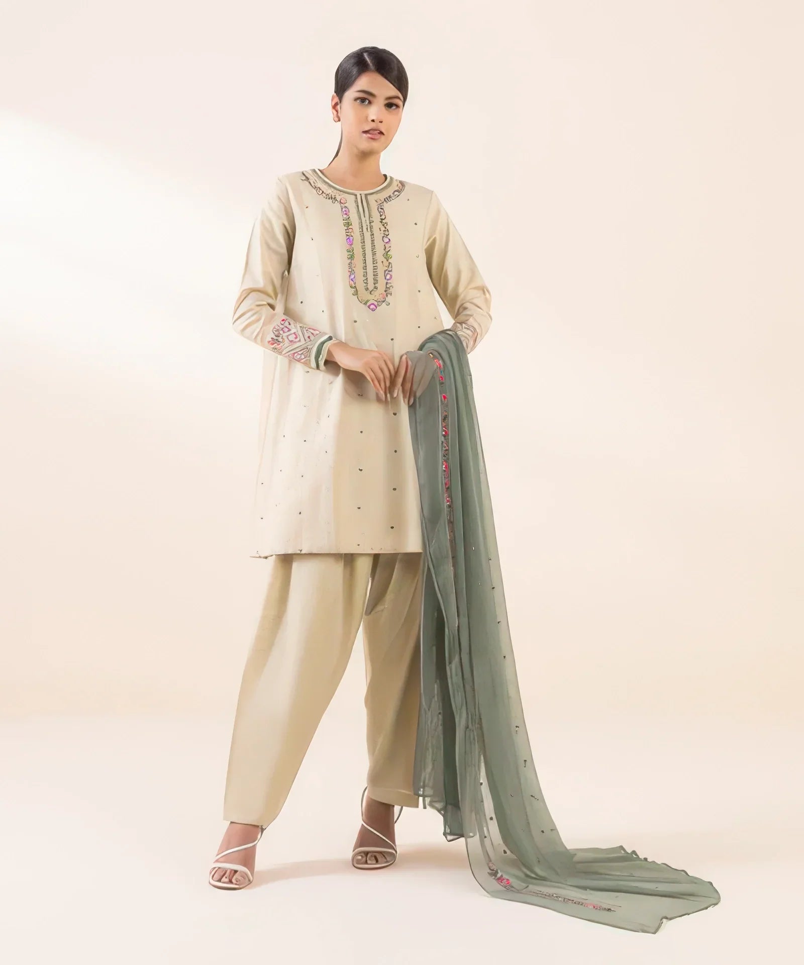 3 Piece - Embroidered Light Khaddar Suit
