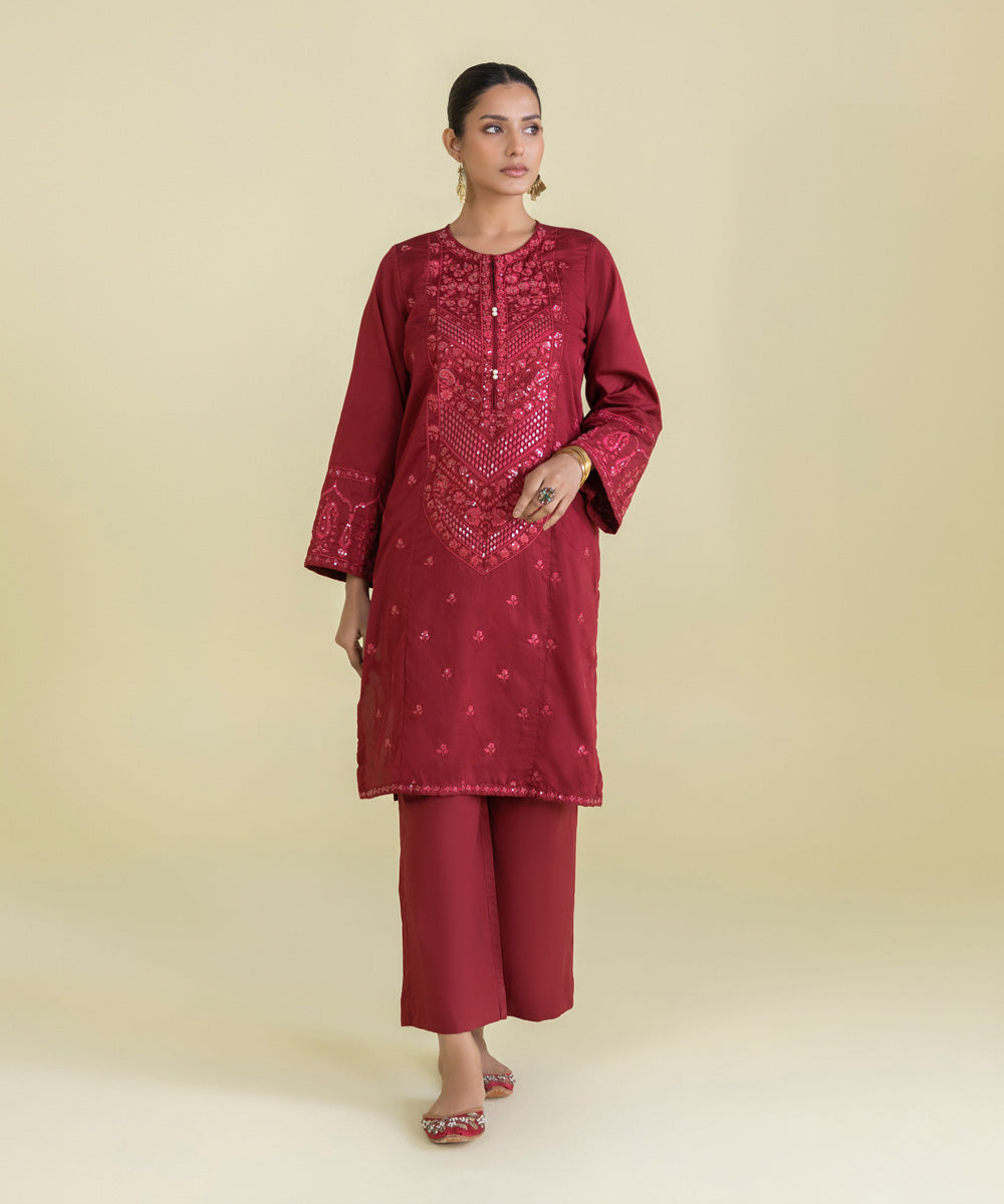 Embroidered Cotton Satin Shirt