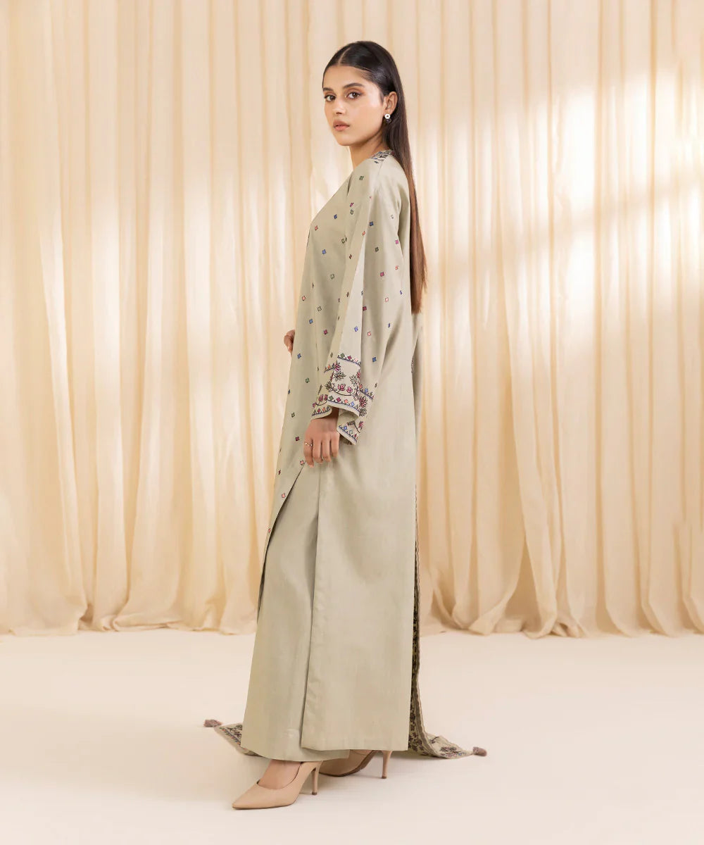 3 Piece - Embroidered Linen Suit