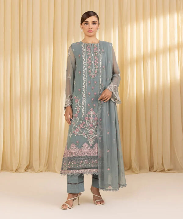 3 Piece - Embroidered Chiffon Suit