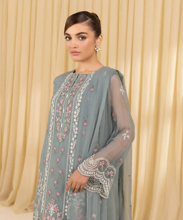3 Piece - Embroidered Chiffon Suit