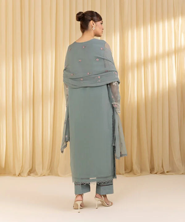 3 Piece - Embroidered Chiffon Suit