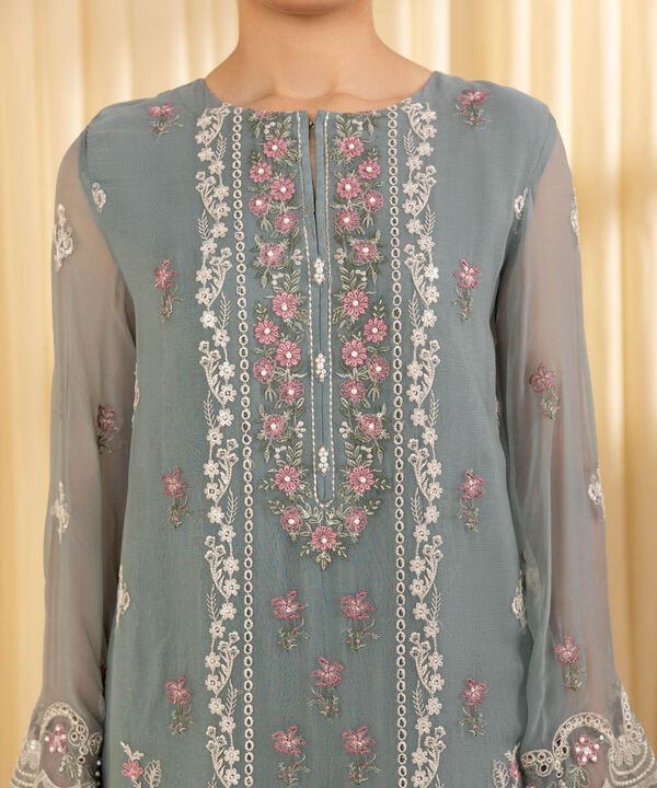 3 Piece - Embroidered Chiffon Suit