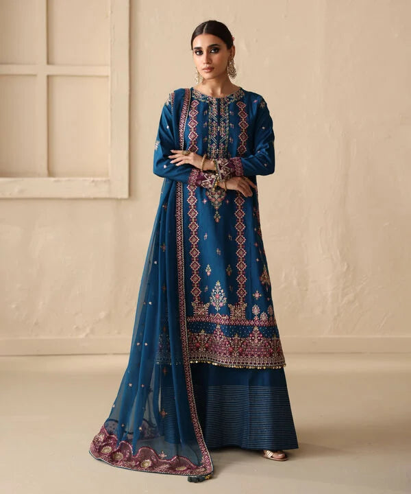 3 Piece - Embroidered Raw Silk Suit