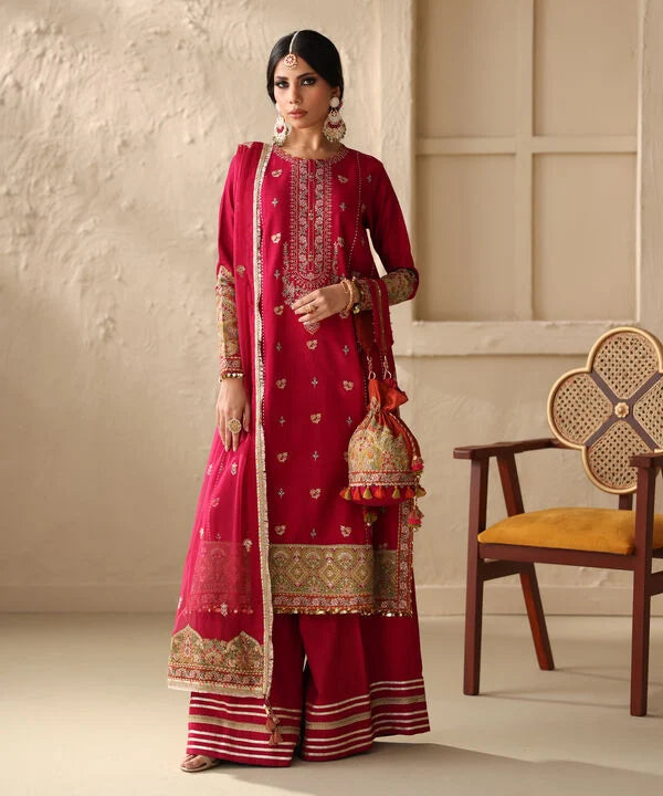 3 Piece - Embroidered Raw Silk Suit