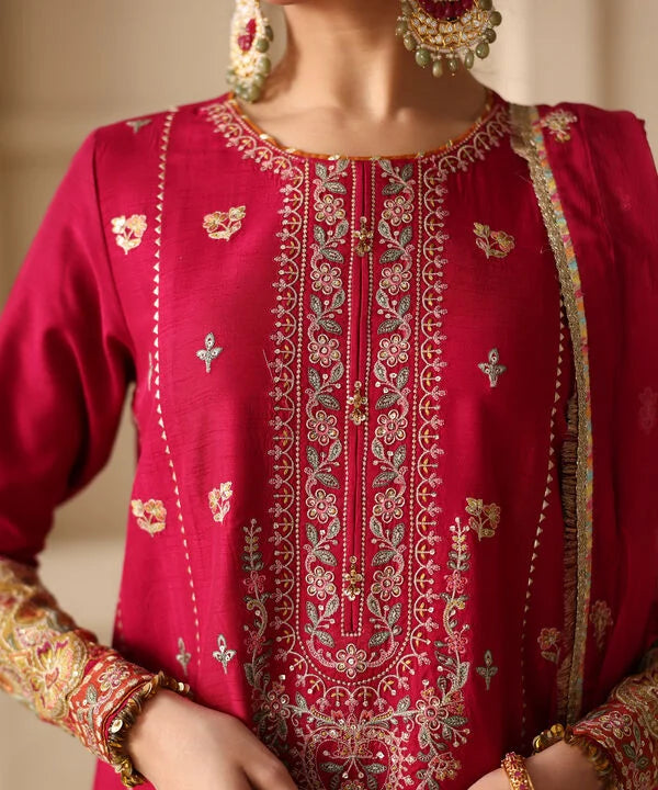 3 Piece - Embroidered Raw Silk Suit