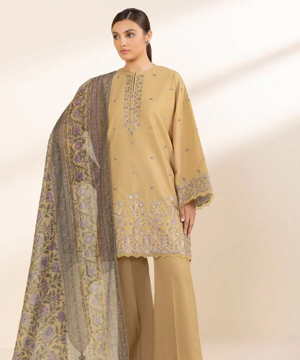 3 Piece - Embroidered Crosshatch Suit