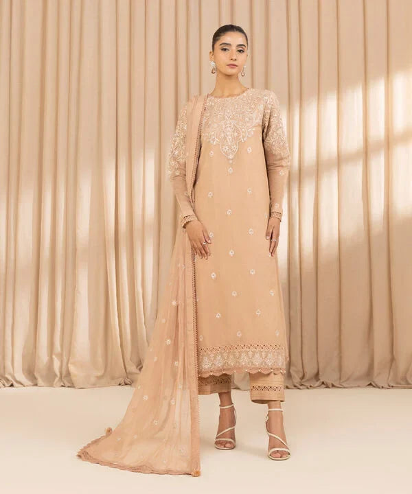3 Piece - Embroidered Net Suit