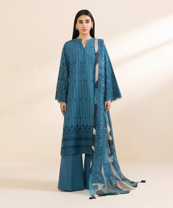 3 Piece - Embroidered Dobby Suit