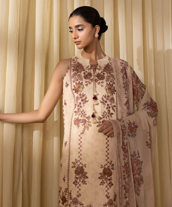 3 Piece - Embroidered Cotton Jacquard Suit