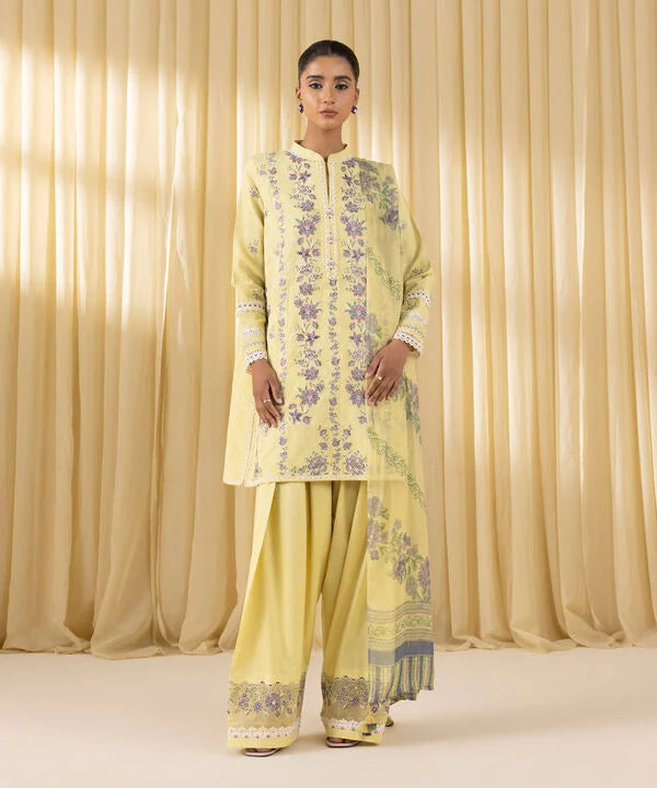 3 Piece - Embroidered Cotton Jacquard Suit