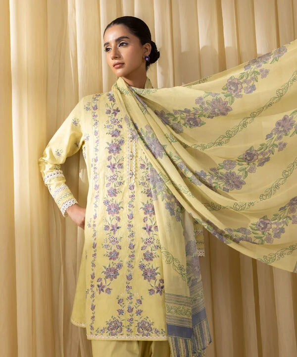 3 Piece - Embroidered Cotton Jacquard Suit