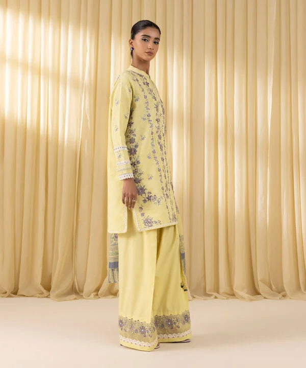 3 Piece - Embroidered Cotton Jacquard Suit